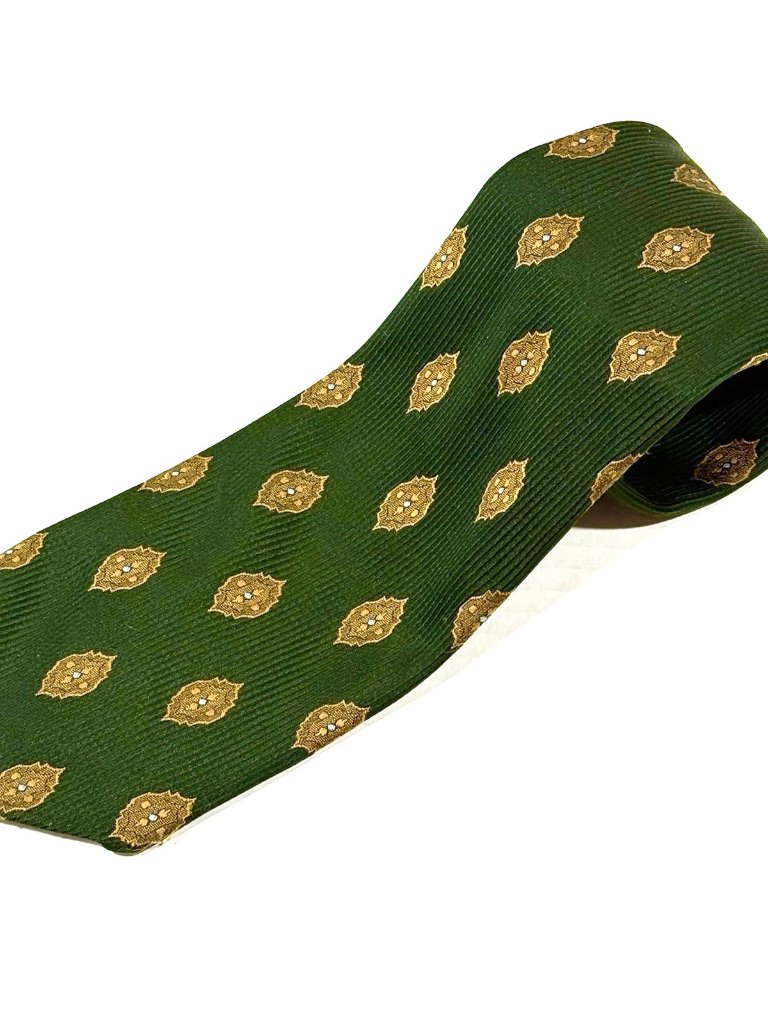 Vtg Towncraft Penneys Men Green Ribbed Medallion Necktie Tie Trivera Polyester
